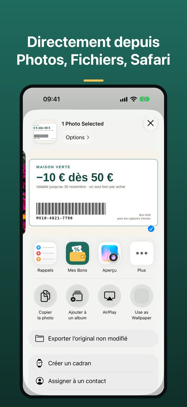 Le bouton Partager d’iOS : Mes Bons dans Photos, Fichiers, Safari